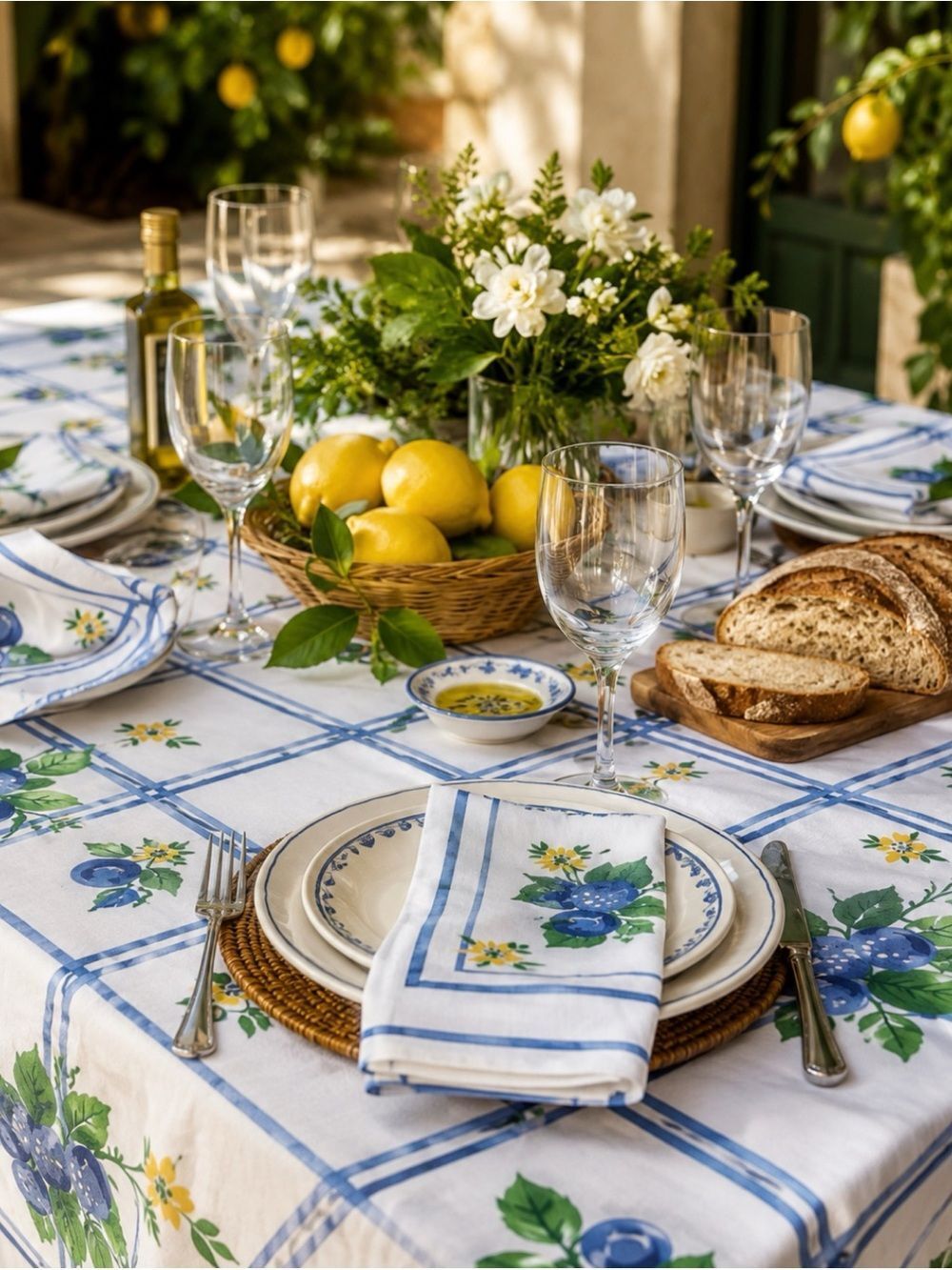 Vintage Crate&Barrel Cotton Trellis Tablecloth / 4 Napkins Set~ NWT